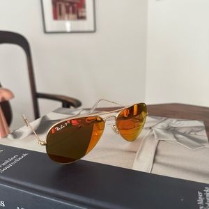 Ray-ban Polarized Aviator Unisex Gold/Orange Mirror